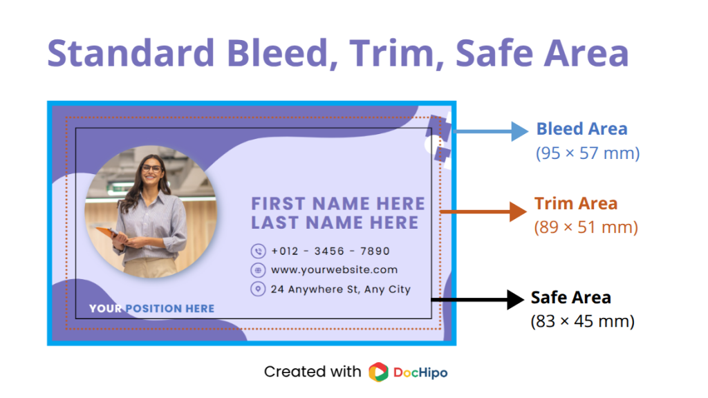 Standard sizes for business card Bleed area trim and safe area