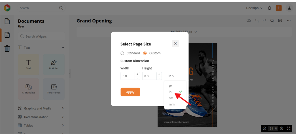 custom flyer resizing in DocHipo