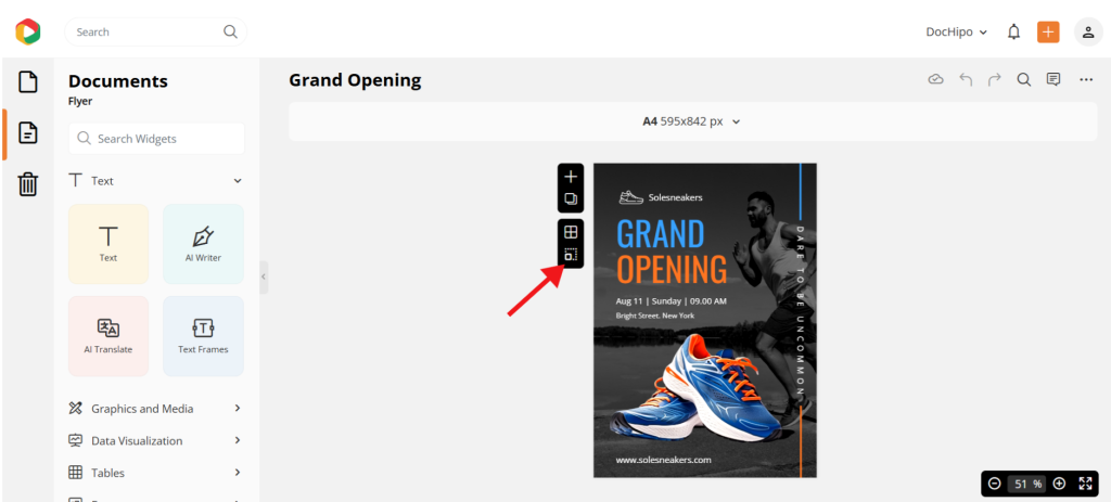 smart resize feature to change size of flyers