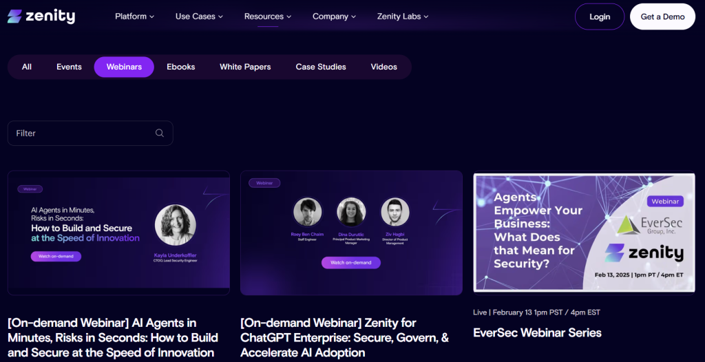 Brand marketing with webinars example- Zenity
