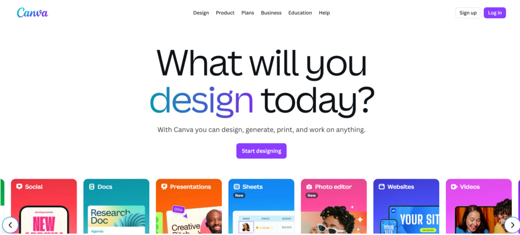 Canva homepage Canva homepage