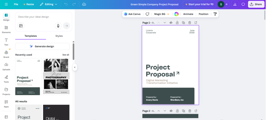 Canva proposal maker