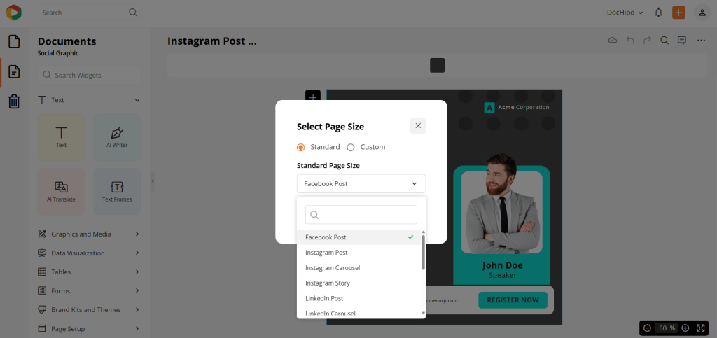 DocHipo resize button for repurposing webinar posts on social media