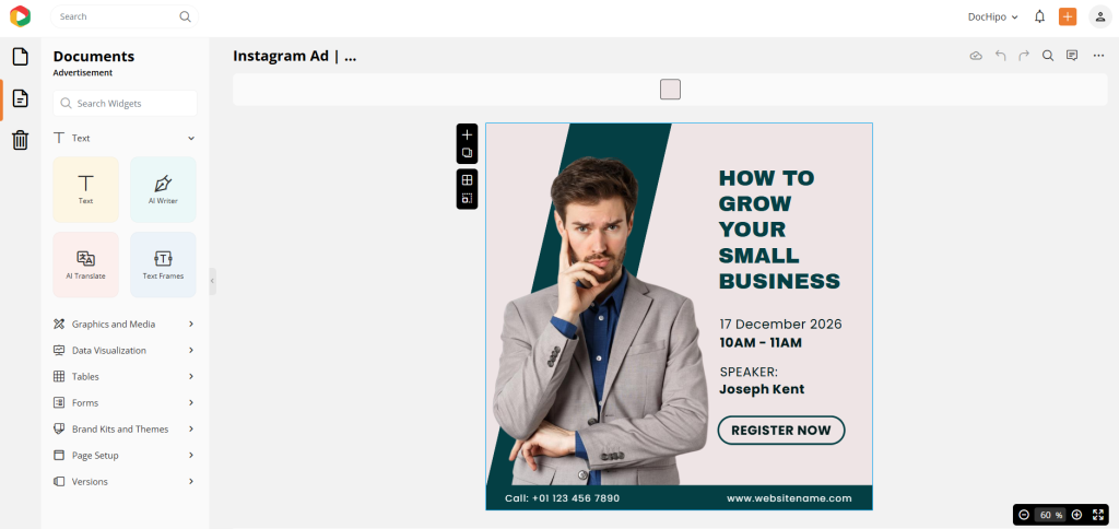 Selected IG ad template for showing customization with stock images