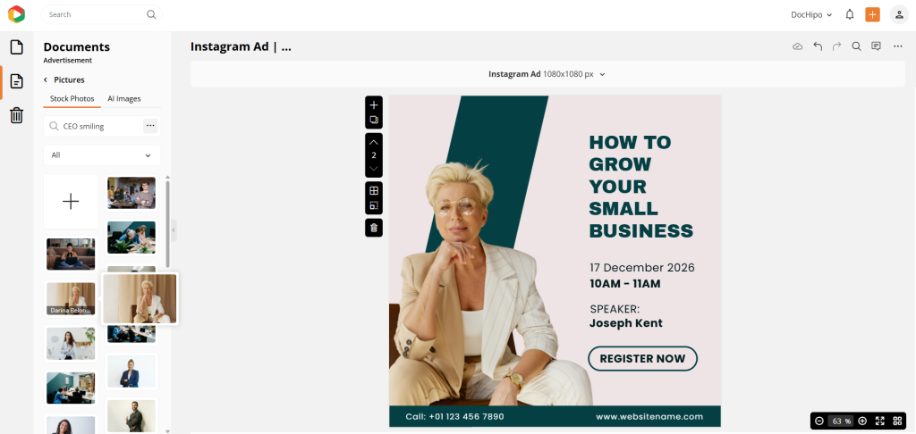 Template customization with stock image in DocHipo