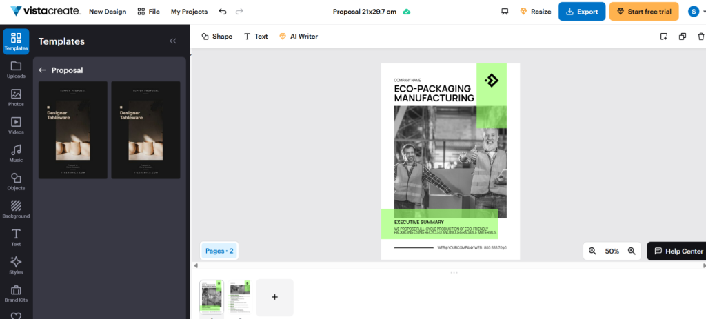 VistaCreate proposal maker
