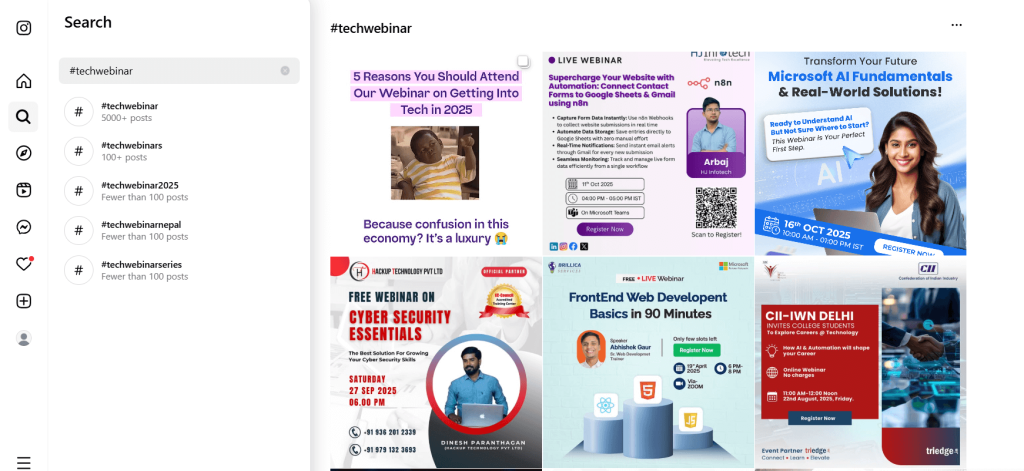 Webinar marketing example with hashtags