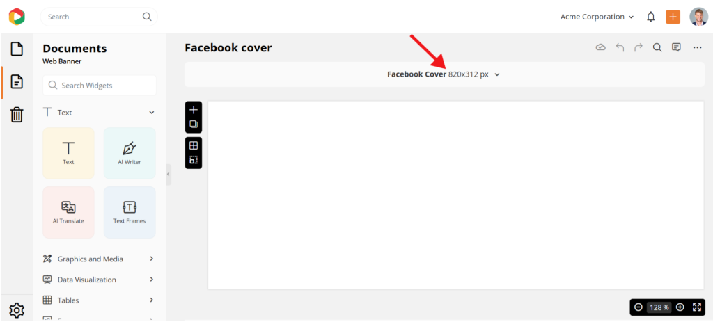 Blank template for ideal Facebook cover photo dimensions