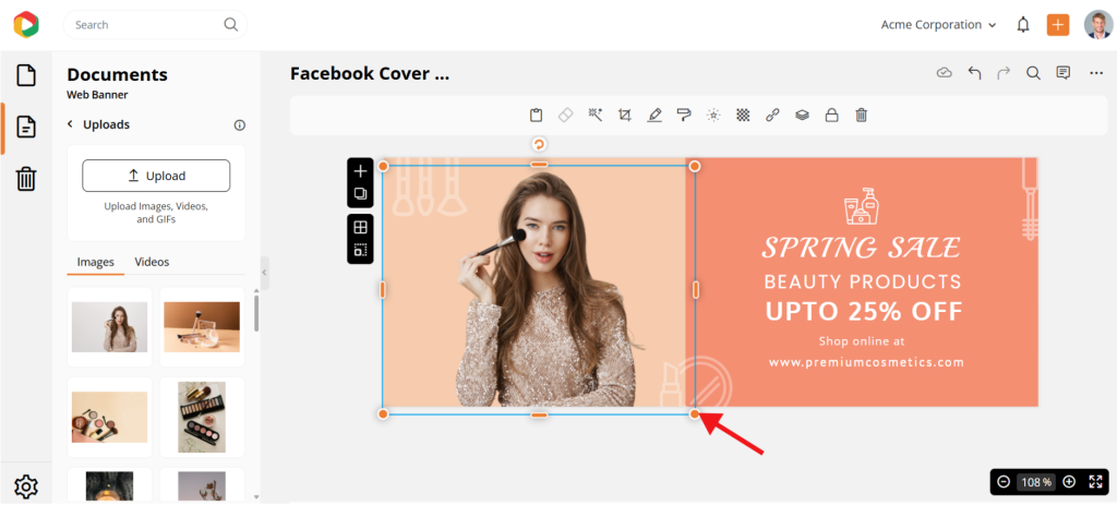 customizing Fb cover photo in DocHipo