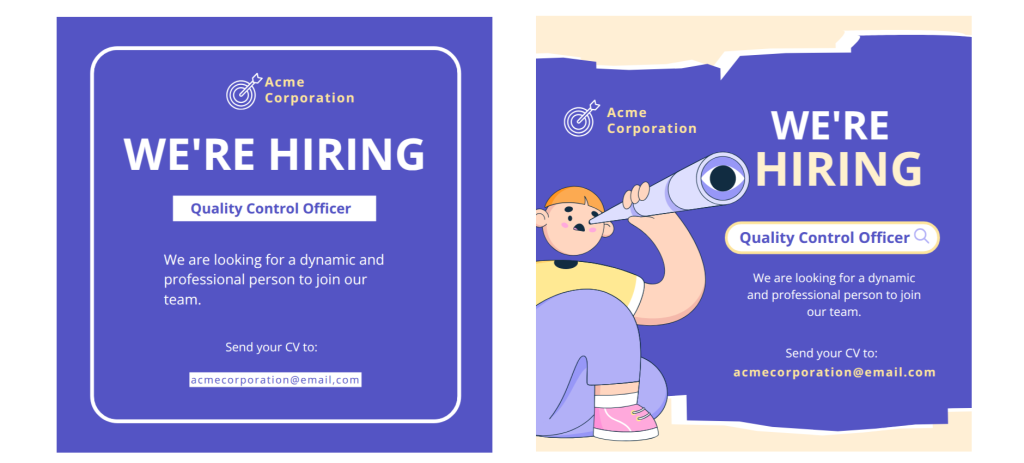 Comparing job opening post design Comparing job opening post design