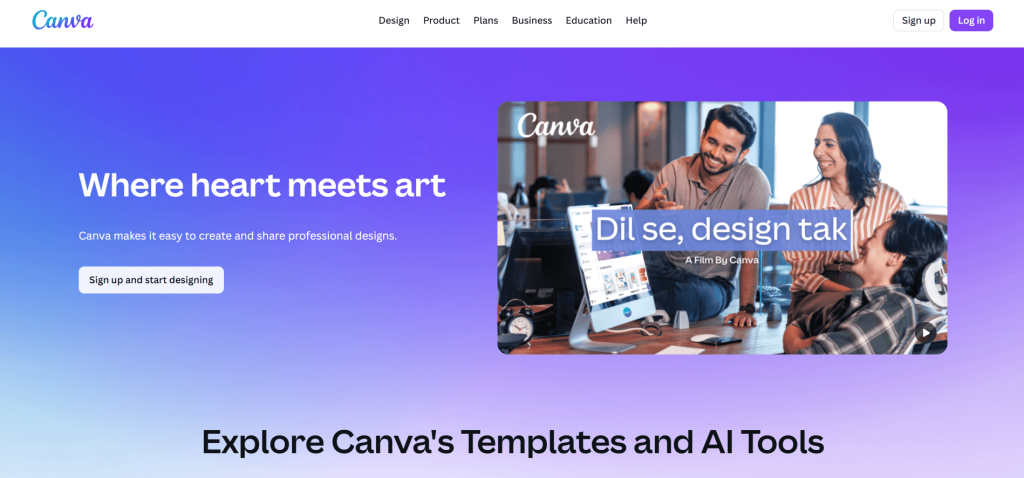 Canva homepage