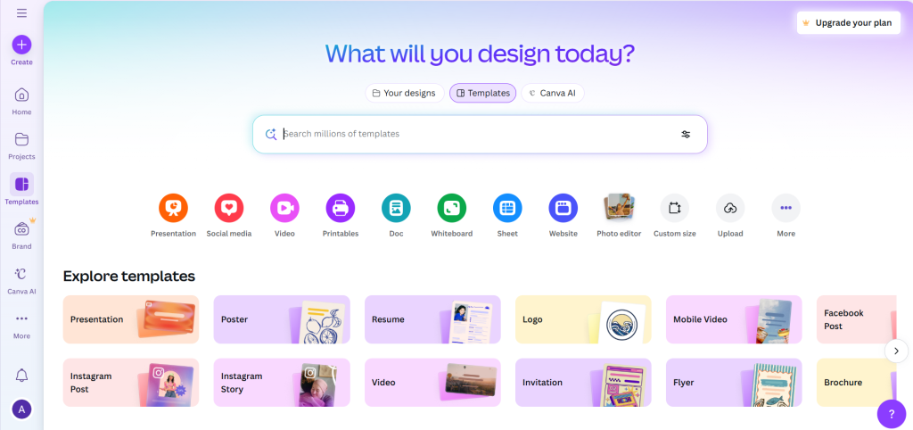 Canva interface- Canva vs Prezi vs DpcHipo feature comparison