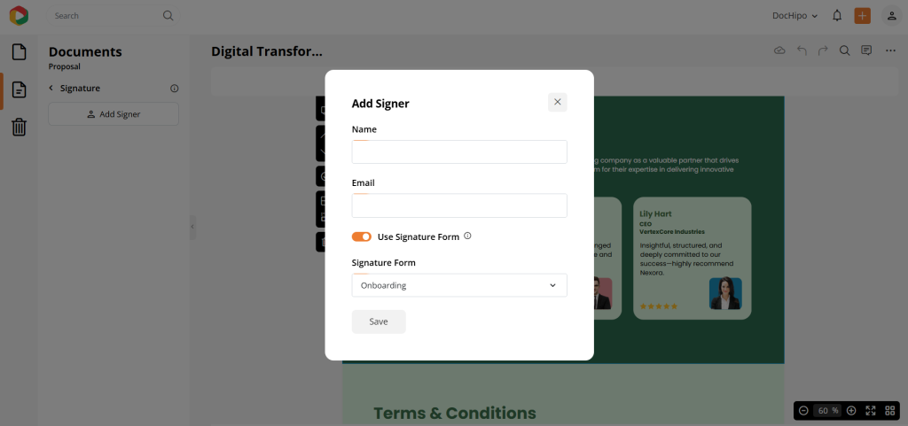 DocHipo e-signature widget for proposal maker