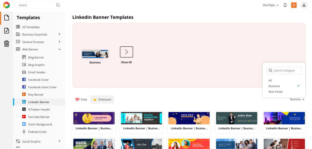 DocHipo premium LinkedIn banner templates