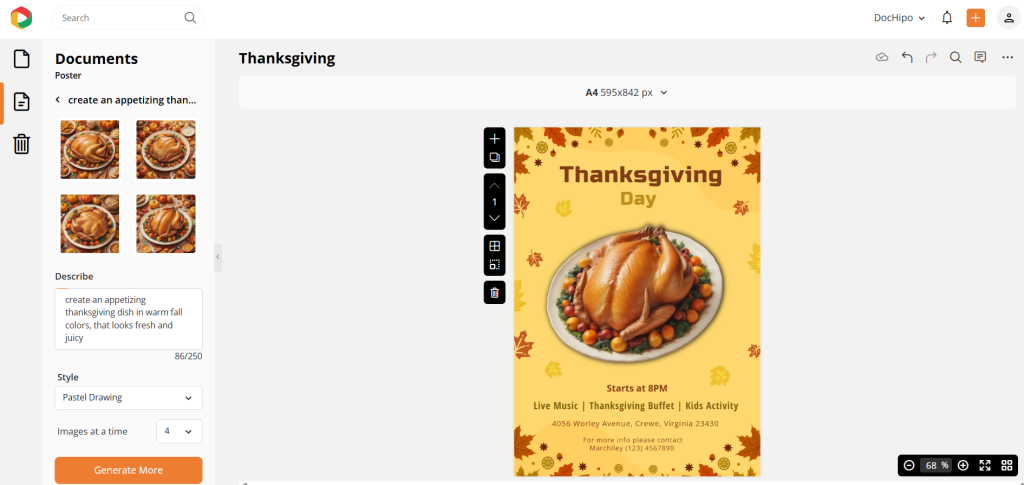 Edit Thanksgiving posters with AI Image tool in DocHipo