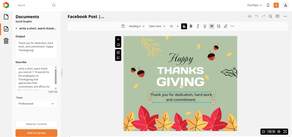 Make heartfelt social media copies with the DocHipo AI Writer