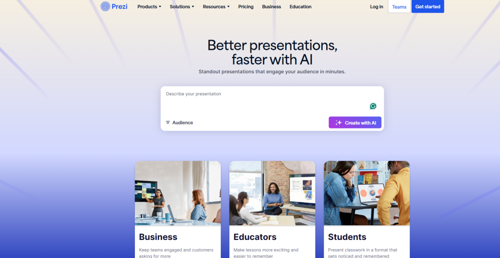 Prezi homepage