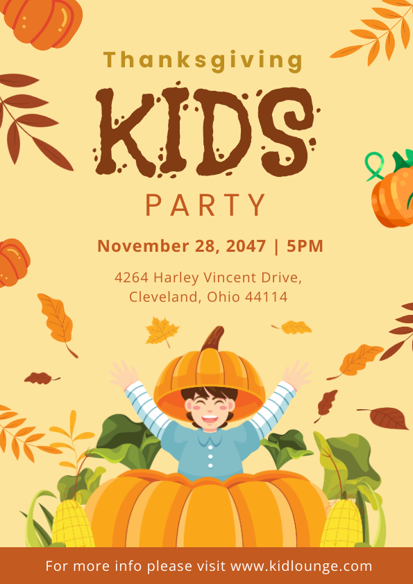Thanksgiving Poster Template for Kids Party with Playful Illustrations