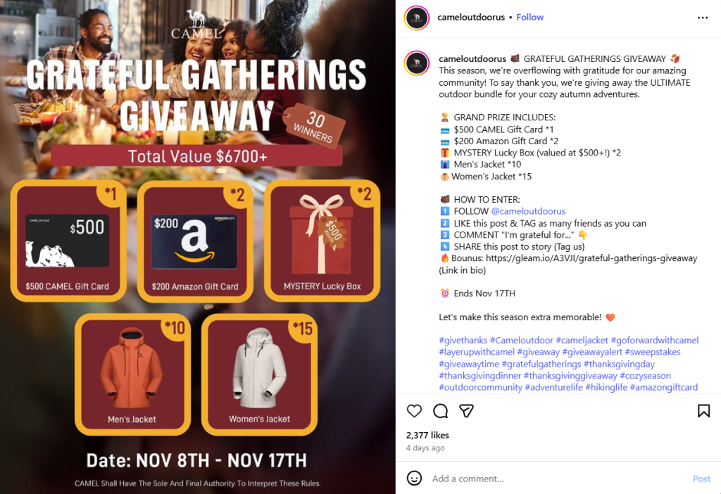 Thanksgiving giveaway post on IG