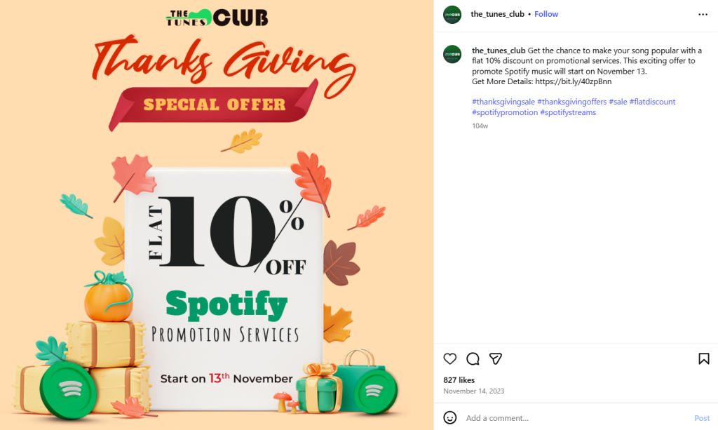 Thanksgiving social media post- CTA example