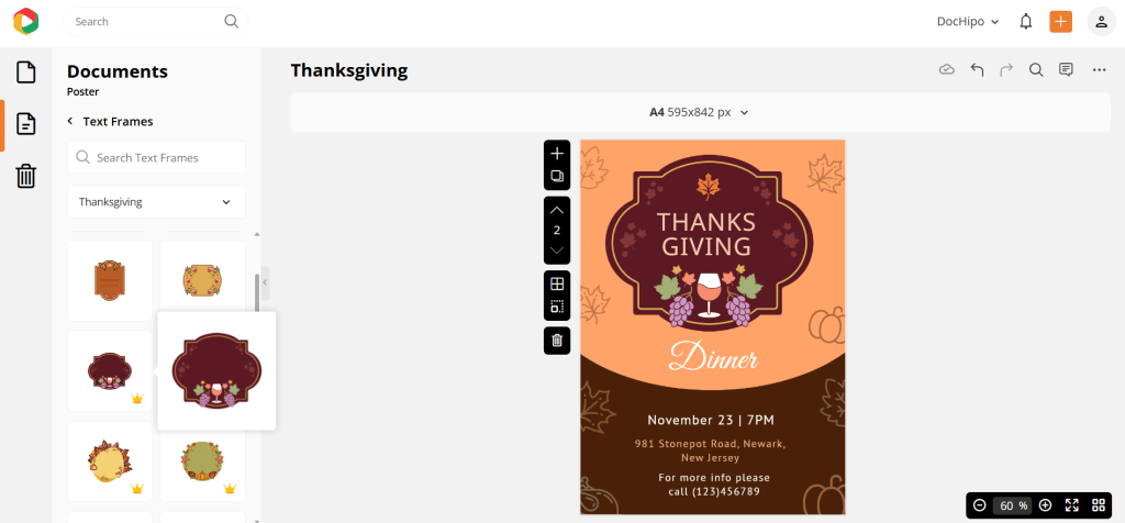 Use Thanksgiving Text Frames in DocHipo for Customization