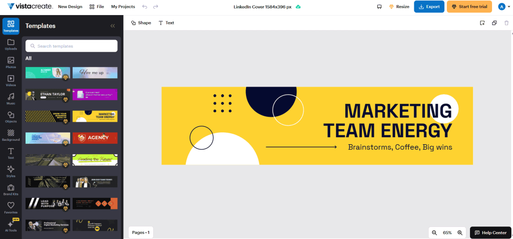 VistaCreate templates and editor