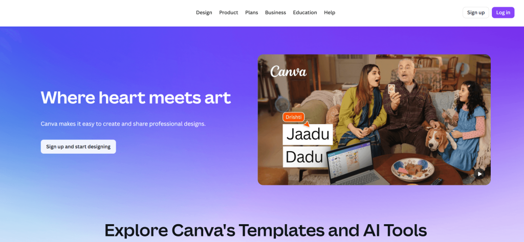 Canva homepage
