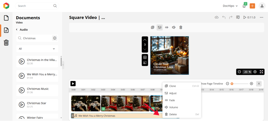 Adding audio to Christmas video