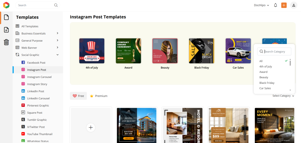 DocHipo Instagram post templates library