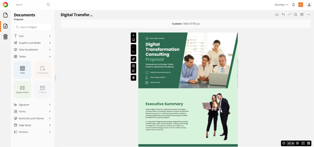 DocHipo proposal template in the editor