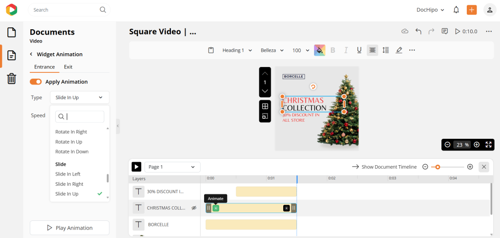 DocHipo video template editing panels