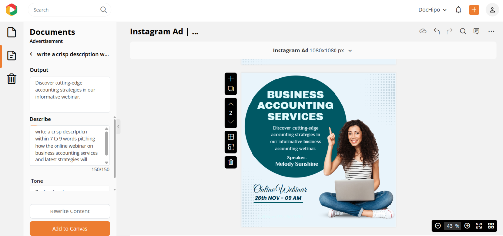 IG ad edited with DocHipo AI Writer