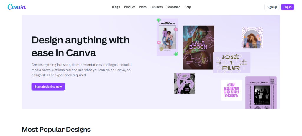 Canva home page
