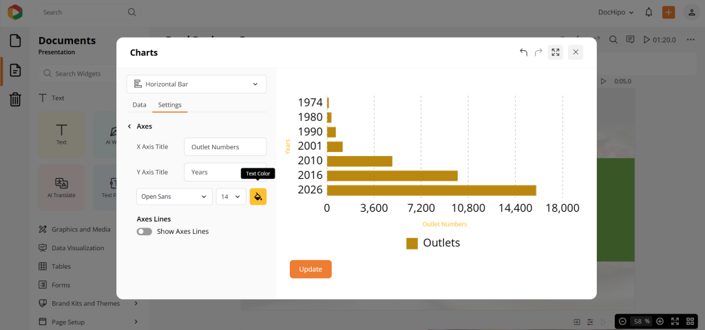 Chart axes customization settings in DocHipo chart maker