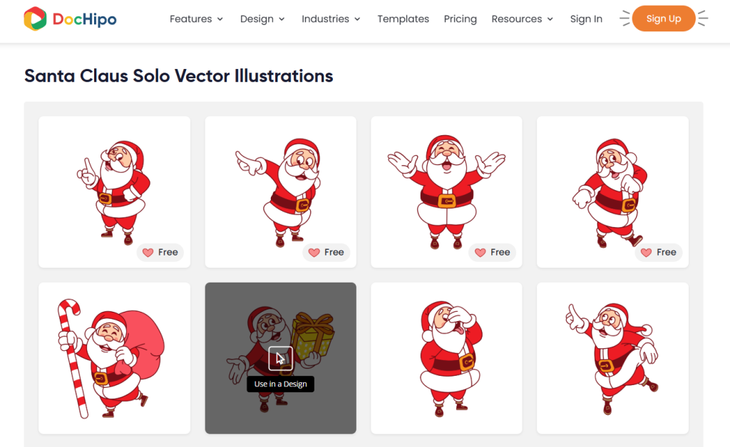 Choose the Christmas illustration from the DocHipo Santa Claus illustration webpage