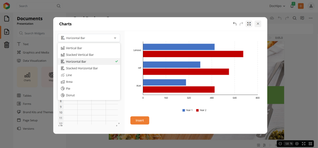 Select the type of chart from the drop-down option