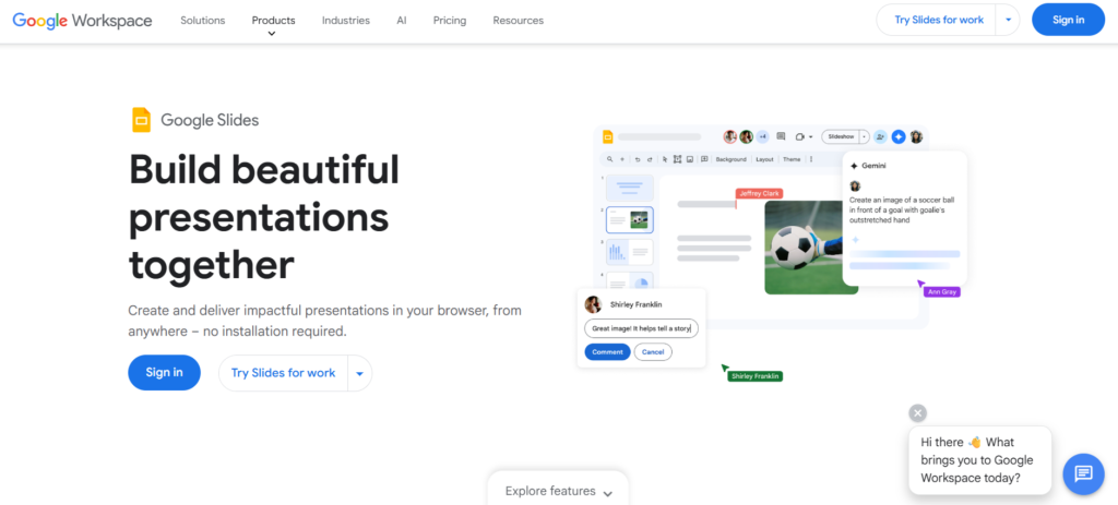 Google Slides homepage