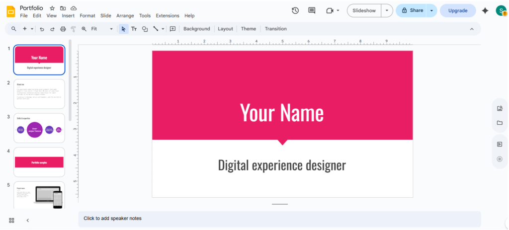 Google slides interface