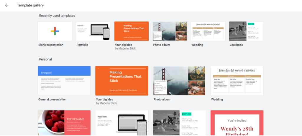 Google slides templates