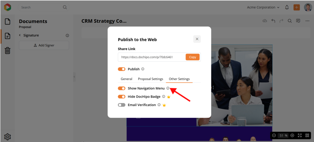 consulting proposal navigation menu
