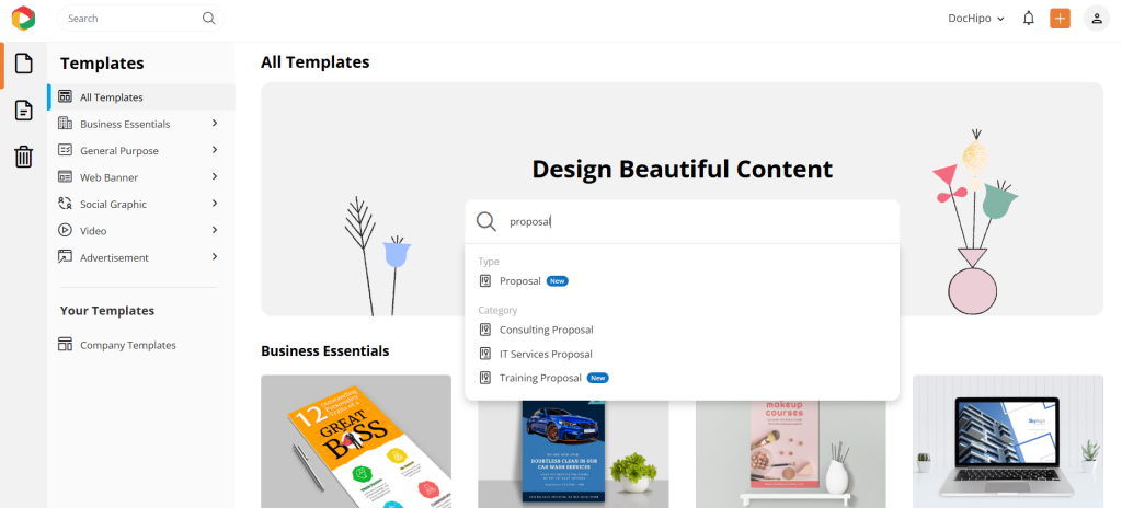 DocHipo GUI and dashboard: Proposify vs PandaDoc vs DocHipo