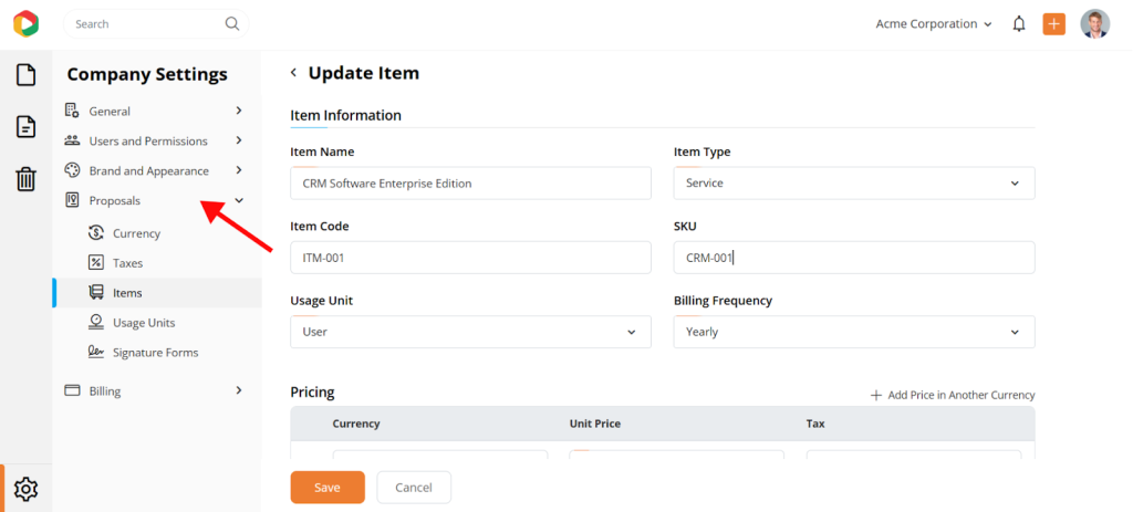 DocHipo company setting for proposal configurations