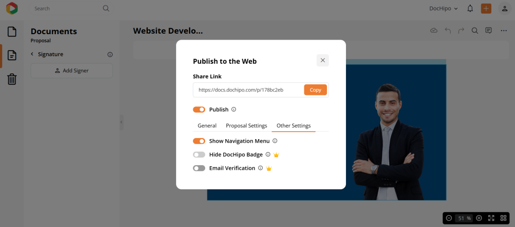 DocHipo publishing settings