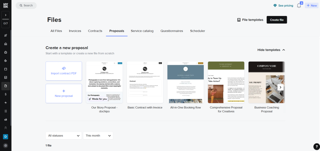 HoneyBook proposal templates