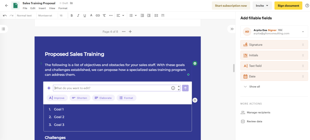 PandaDoc AI edit for text: PandaDoc vs Proposify vs DocHipo