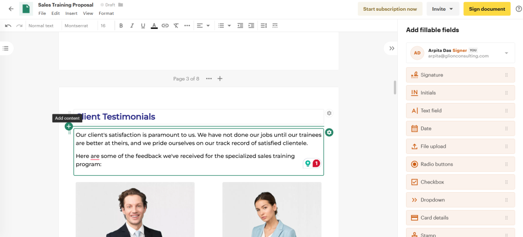 PandaDoc content widgets for proposal writing