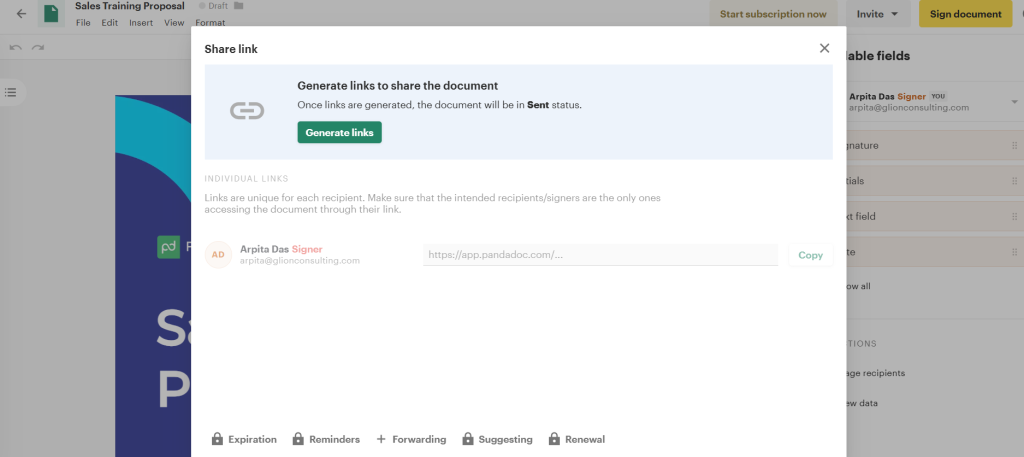 PandaDoc proposal sharability