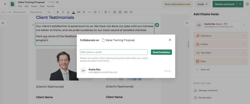 PandaDoc team collaboration option