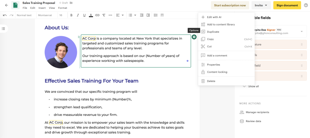 PandaDoc template editing flexibility
