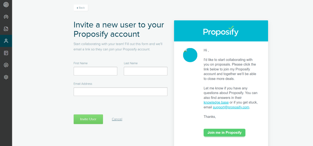 Proposify team collaboration workspace